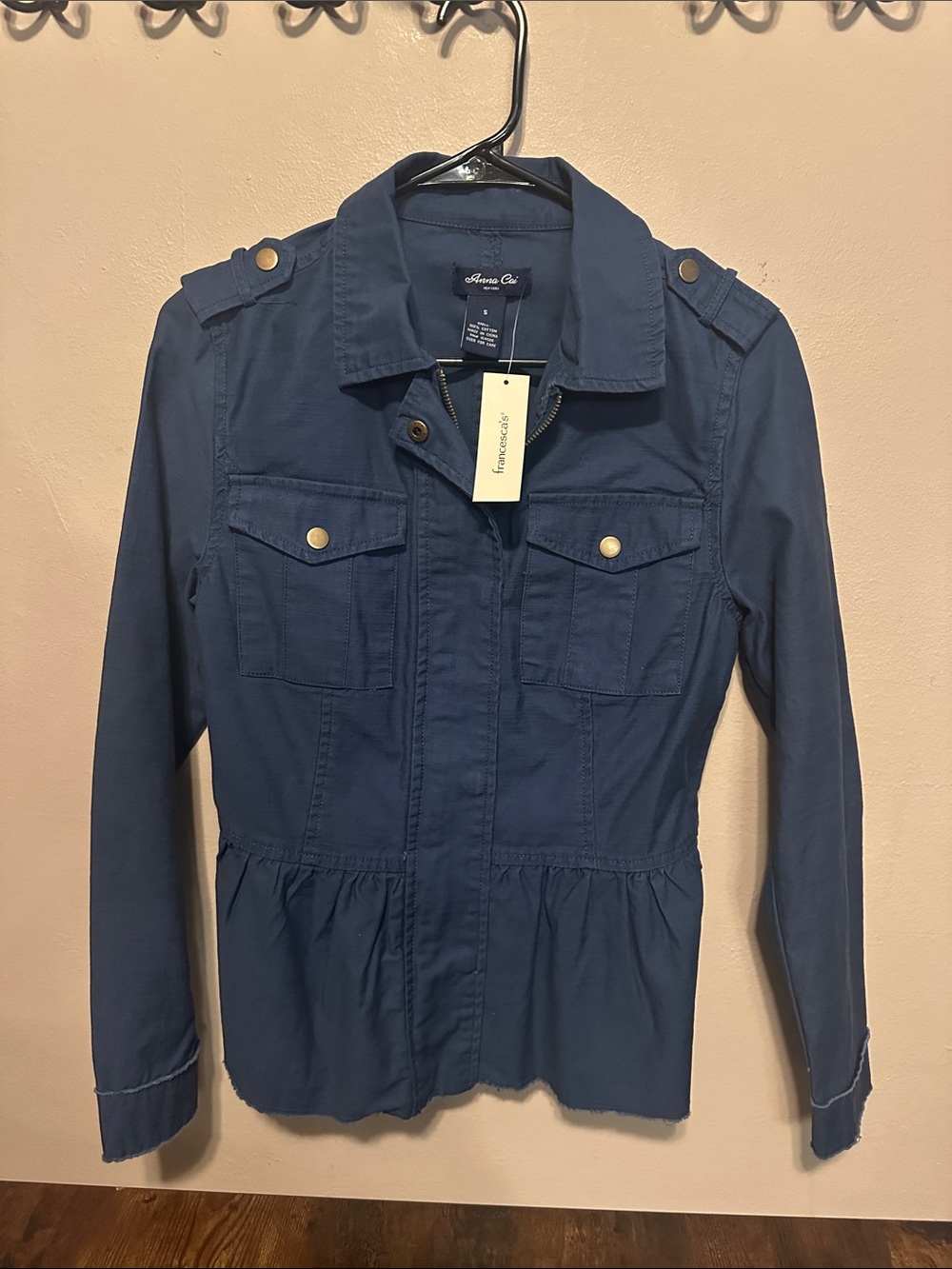 Anna Cai NWT Navy Utility Jacket with Peplum Hem